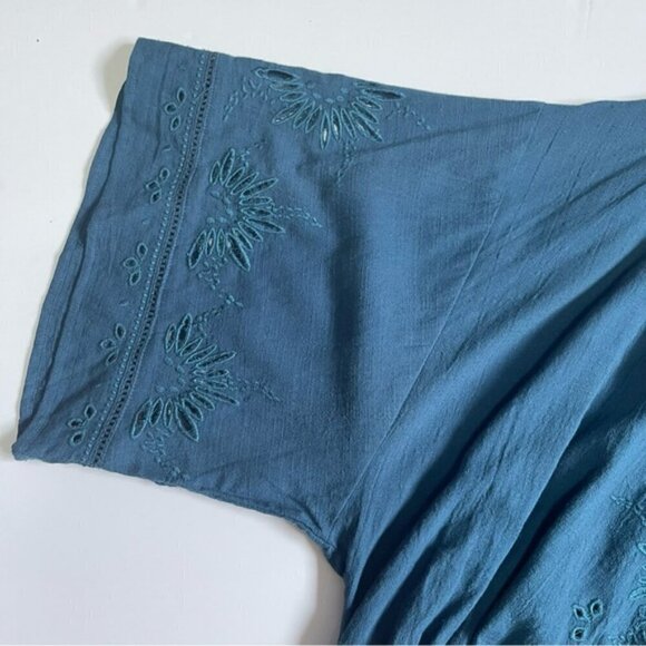 Lovestitch Teal Blue Embroidered Kimono Crop Top US L - Picture 5 of 7